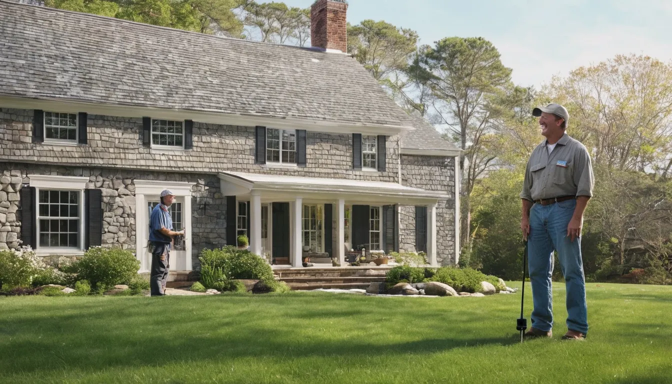 A friendly provider talking with a homeowner outside an older home in Bernardsville